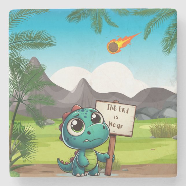 cute, funny dinosaur stone coaster (Front)