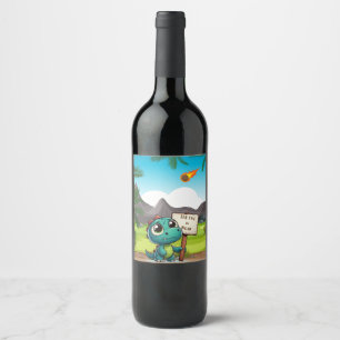 cute, funny dinosaur wine label