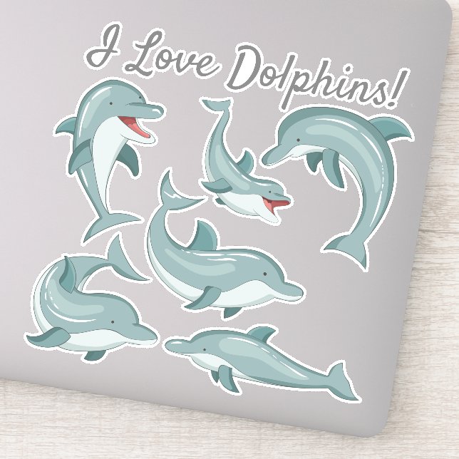 Cute Funny Dolphins I Love Dolphins Ocean Life (Detail)