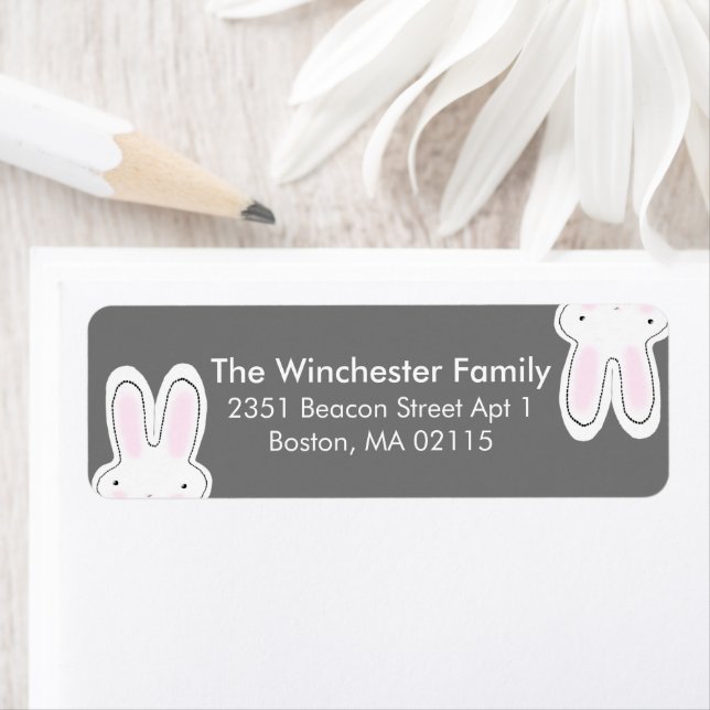 Cute funny Easter bunnies charcoal grey address (Insitu)