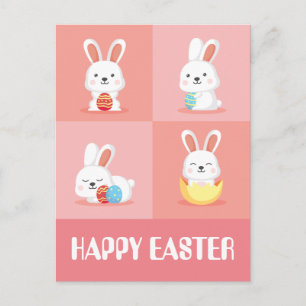 Cute funny Easter bunnies on pink Holiday Postcard