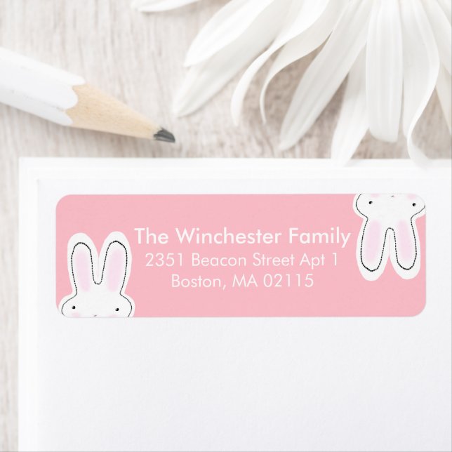 Cute funny Easter bunnies pastel pink address (Insitu)