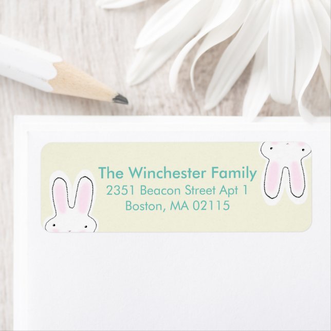 Cute funny Easter bunnies teal cream address (Insitu)