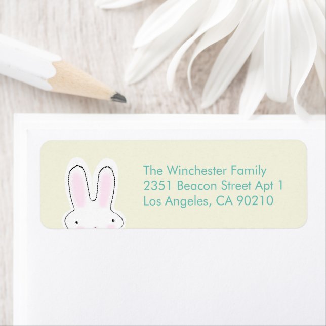 Cute funny Easter bunny teal cream modern address (Insitu)