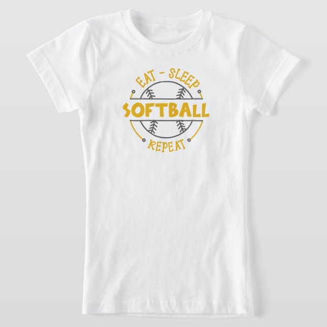 Cute Funny Eat Sleep Repeat Softball Sports Girls T-Shirt (Laydown)