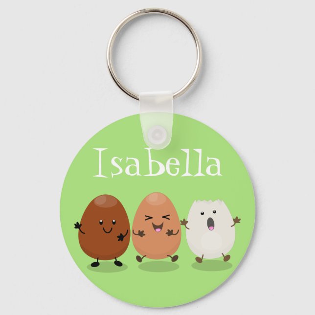 Cute funny eggs cartoon illustration key ring (Front)