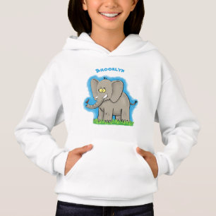 Cute funny elephant with bird on trunk cartoon