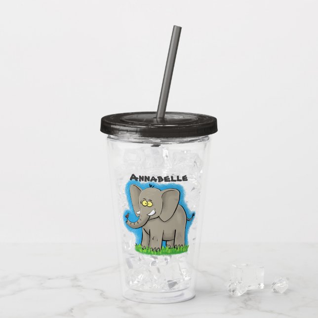 Cute funny elephant with bird on trunk cartoon acrylic tumbler (Back Ice)
