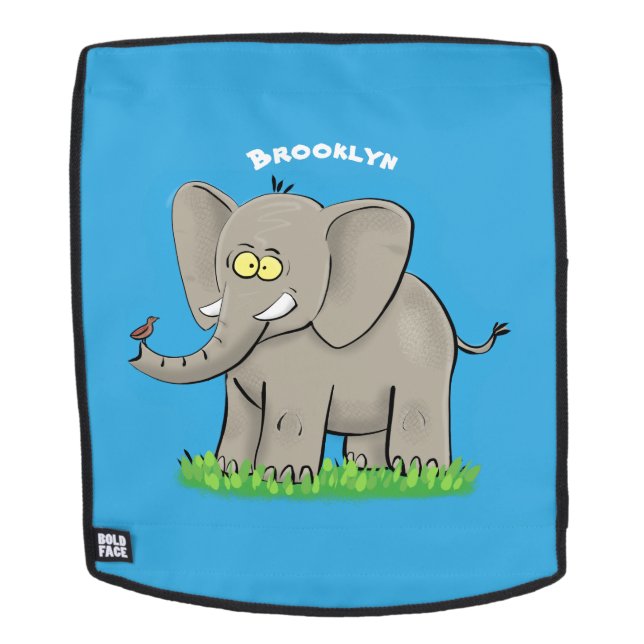 Cute funny elephant with bird on trunk cartoon backpack (Removable Face)