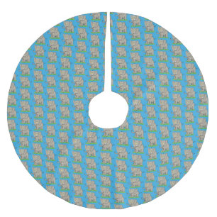 Cute funny elephant with bird on trunk cartoon brushed polyester tree skirt