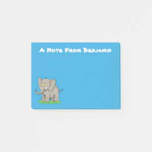 Cute funny elephant with bird on trunk cartoon post-it notes
