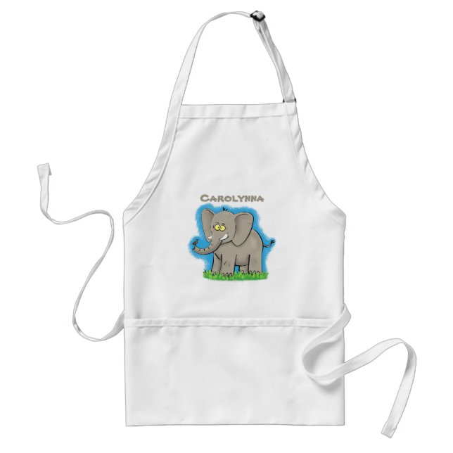 Cute funny elephant with bird on trunk cartoon standard apron (Front)