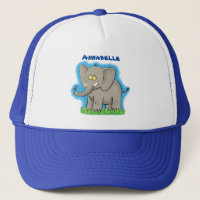 Cute funny elephant with bird on trunk cartoon
