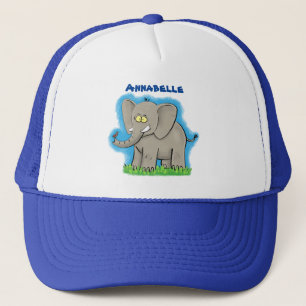 Cute funny elephant with bird on trunk cartoon trucker hat