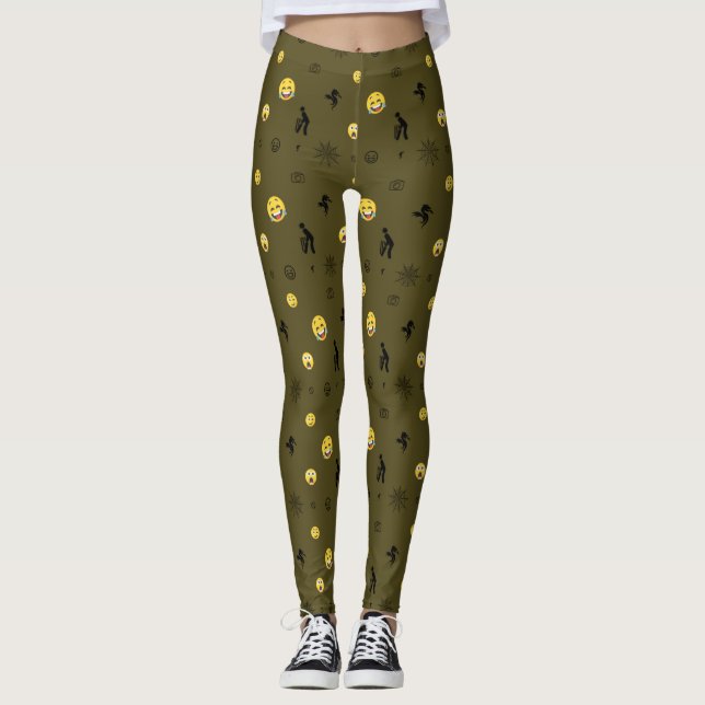 "Cute Funny Emoji Pattern Emotion Faces" Leggings (Front)