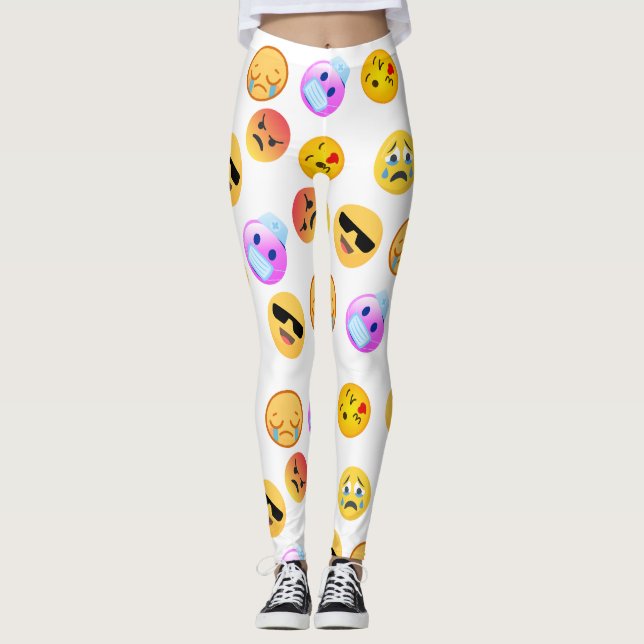 "Cute Funny Emoji Pattern Facetious look" Leggings (Front)