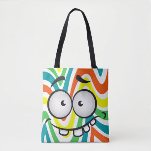 Cute funny face smiling colourful pattern trendy tote bag