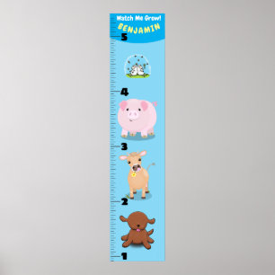 Cute funny farm animals cartoon growth chart