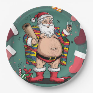 Cute funny father christmas paper plate