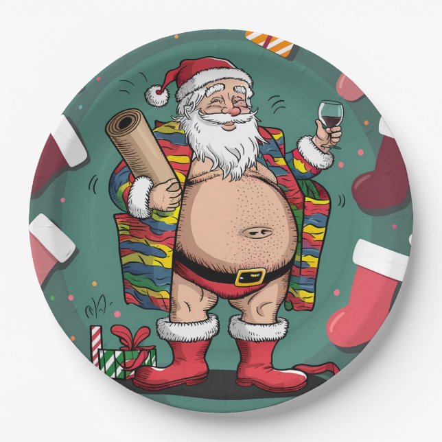 Cute funny father christmas paper plate (Front)