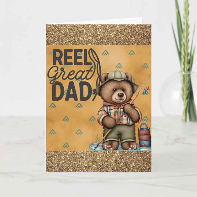 Cute Funny Fathers Day Fishing Bear Card (Front)