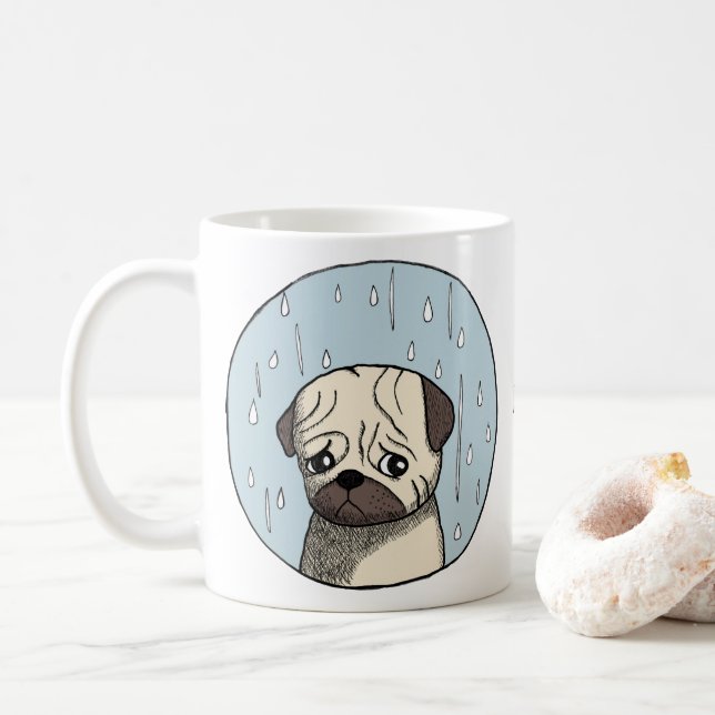 Cute Funny Fawn Pug Custom Name Pug lover Coffee Mug (With Donut)