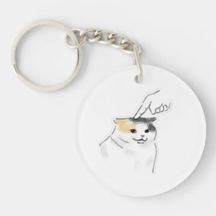 Cute Funny Finger Poke Squished Cat Hand Drawn Art Key Ring