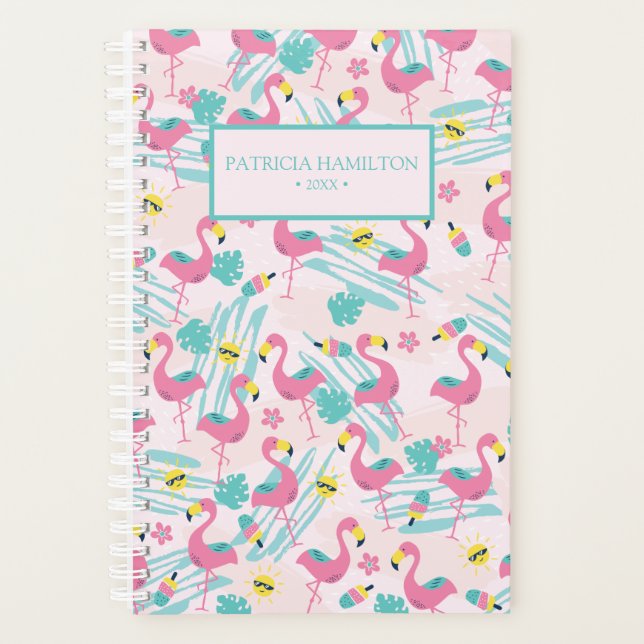 Cute Funny Flamingo Pink Blush Tropical Pattern Planner (Front)