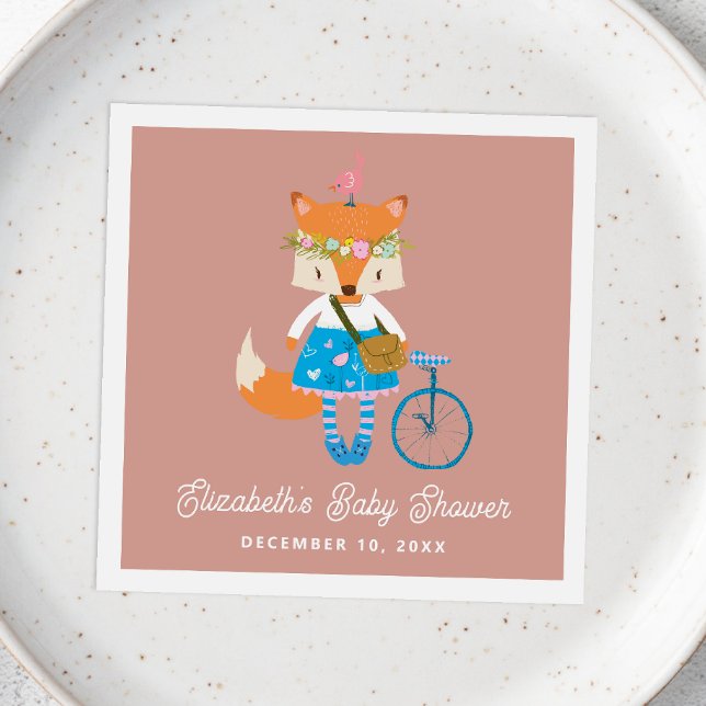 Cute funny forest fox. Woodland animal baby shower Napkin (Creator Uploaded)