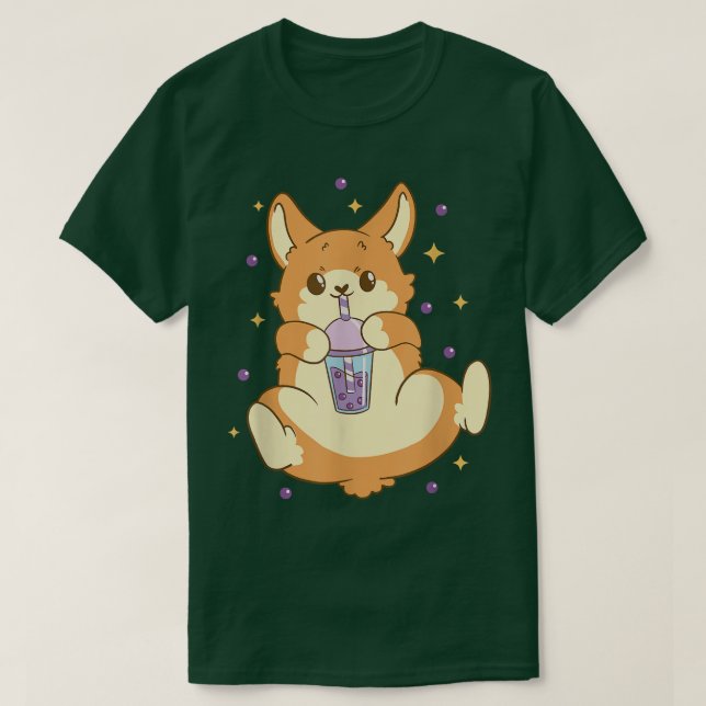 Cute Funny Fox Drinking Boba Tea Bubbles Anime  T-Shirt (Design Front)