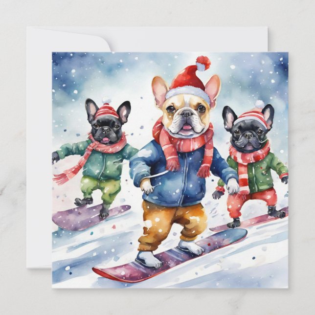 Cute Funny French Bulldogs Dog Christmas Holiday Card (Front)