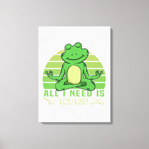 Cute funny frog doing yoga. funny yoga poses canvas print