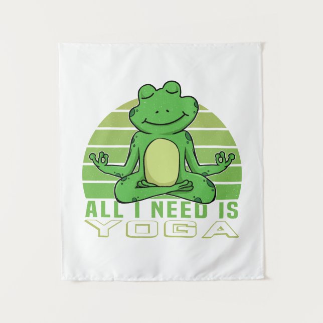 Cute funny frog doing yoga. funny yoga poses tapestry (Front)