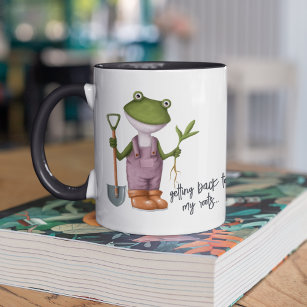 Cute Funny Frog Gardening Personalised Name Mug