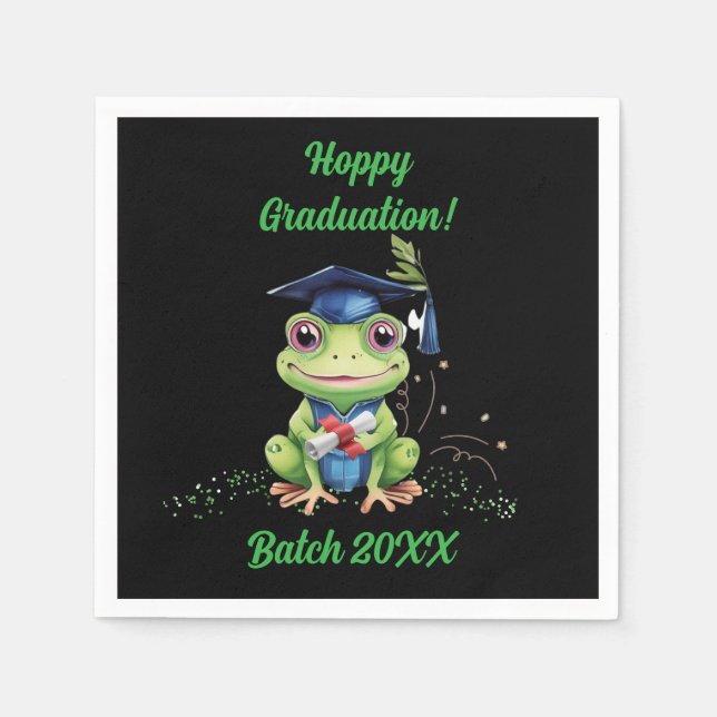 Cute Funny Frog Hoppy Graduation Batch Party Napkin (Front)