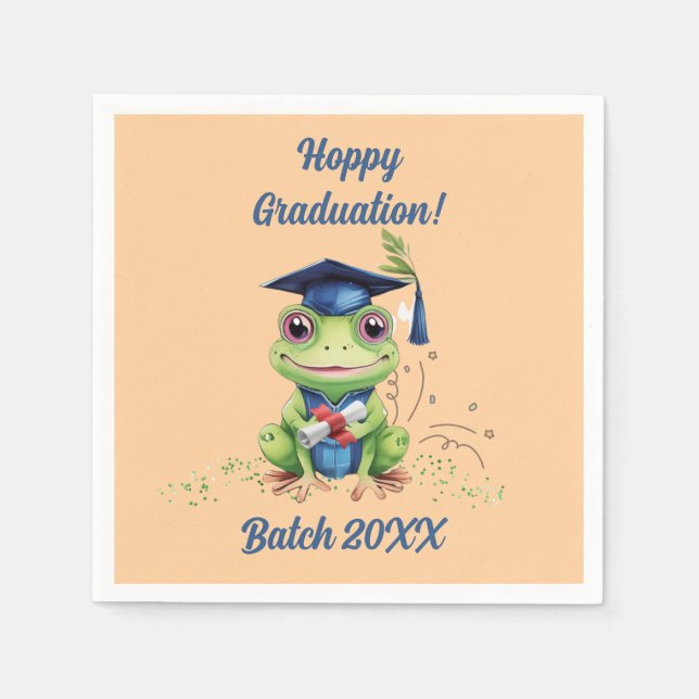 Cute Funny Frog Hoppy Graduation Batch Party Napkin (Front)