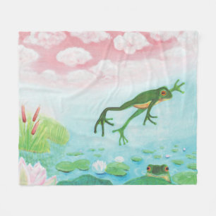 Cute Funny Frog Jumps Into The Pond   Baby Blanket