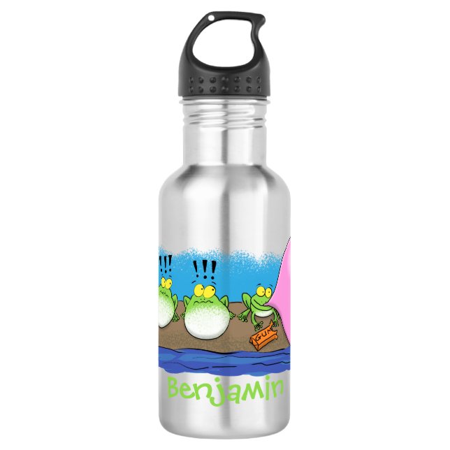 Cute funny frogs bubblegum cartoon illustration 532 ml water bottle (Front)