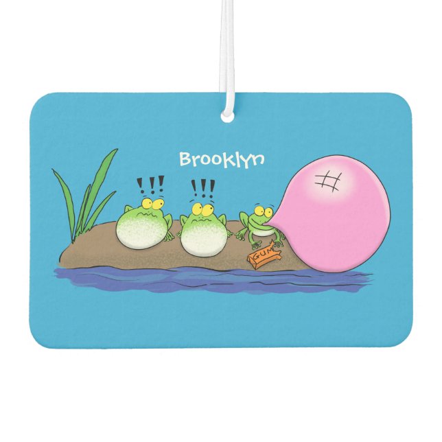 Cute funny frogs bubblegum cartoon illustration car air freshener (Front)