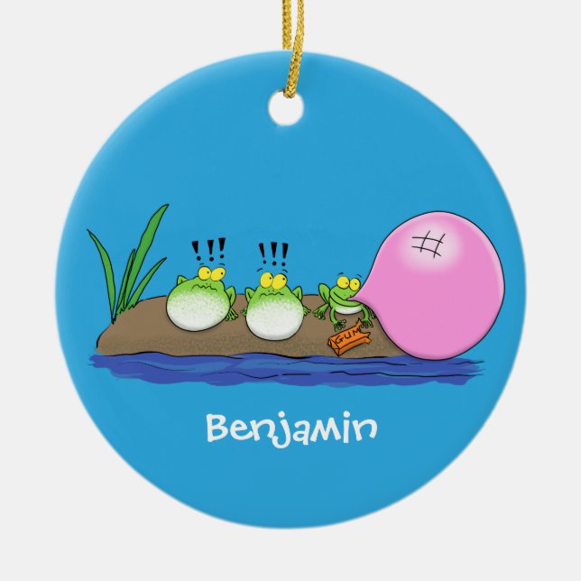 Cute funny frogs bubblegum cartoon illustration ceramic tree decoration (Front)
