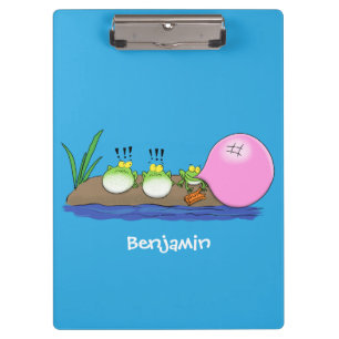 Cute funny frogs bubblegum cartoon illustration clipboard