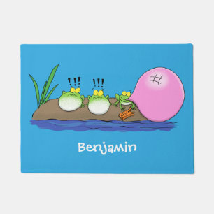 Cute funny frogs bubblegum cartoon illustration doormat