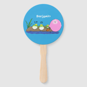 Cute funny frogs bubblegum cartoon illustration hand fan