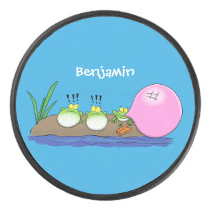 Cute funny frogs bubblegum cartoon illustration hockey puck