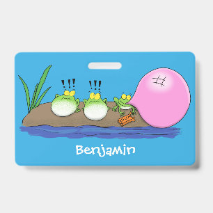 Cute funny frogs bubblegum cartoon illustration ID badge
