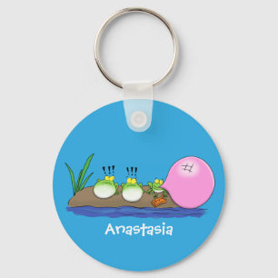 Cute funny frogs bubblegum cartoon illustration key ring