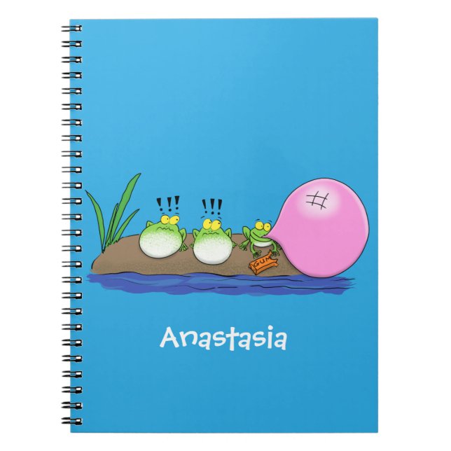 Cute funny frogs bubblegum cartoon illustration notebook (Front)