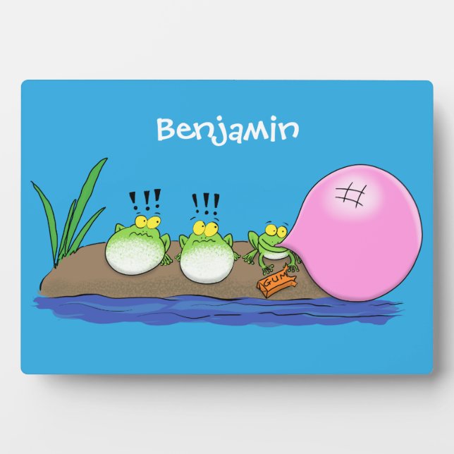 Cute funny frogs bubblegum cartoon illustration plaque (Front)