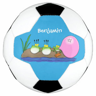 Cute funny frogs bubblegum cartoon illustration soccer ball
