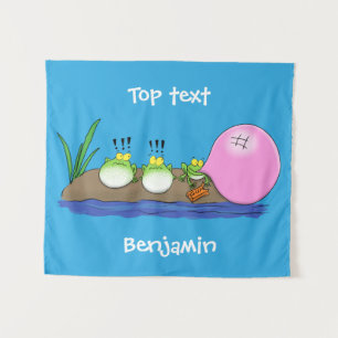Cute funny frogs bubblegum cartoon illustration  tapestry